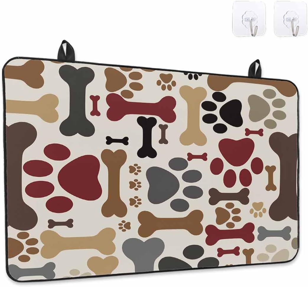 Dog Paw Print Stove Top Cover for Electric Stove, Cartoon Red Brown Animals Paw Bones Heat-proof & Non Slip Glass Top Stove Cover Protector, Kitchen Flat Cooktop Rubber Mat 28.5x20.5 Inches