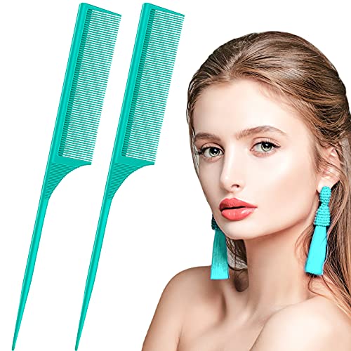 Leinuosen 2 Pack Rat Tail Comb Fine Tooth Parting, Green
