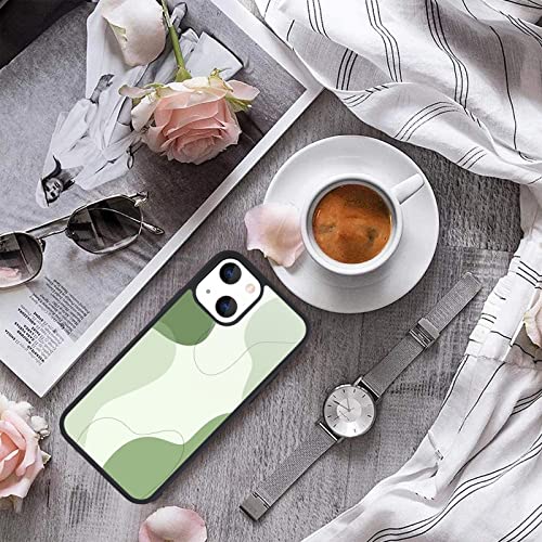Maycari Compatible With Iphone 13 Case For Children Women Abstract Line Art Sage Green Design, Hard Back With Aesthetic Pattern Soft Tpu Bumper Protective Phone Case #TOP2