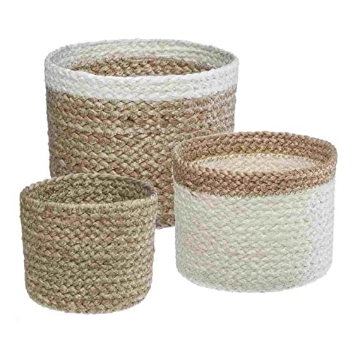 Ikom Quality Jute Planter Pots/Storage Basket with handle,Multi-Purpose use for Bathroom Living Room (6 Inches 8 INCH 10 Inch) 2 White-image-40