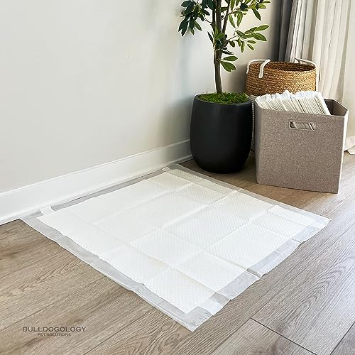 Image of Bulldogology Puppy Pee Pads XXL with Adhesive Sticky Tape - Extra Large Dog Training Wee Pads (30x30) 6 Layers with Extra Quick Dry Bullsorbent Polymer Tech (30-Count, White)
