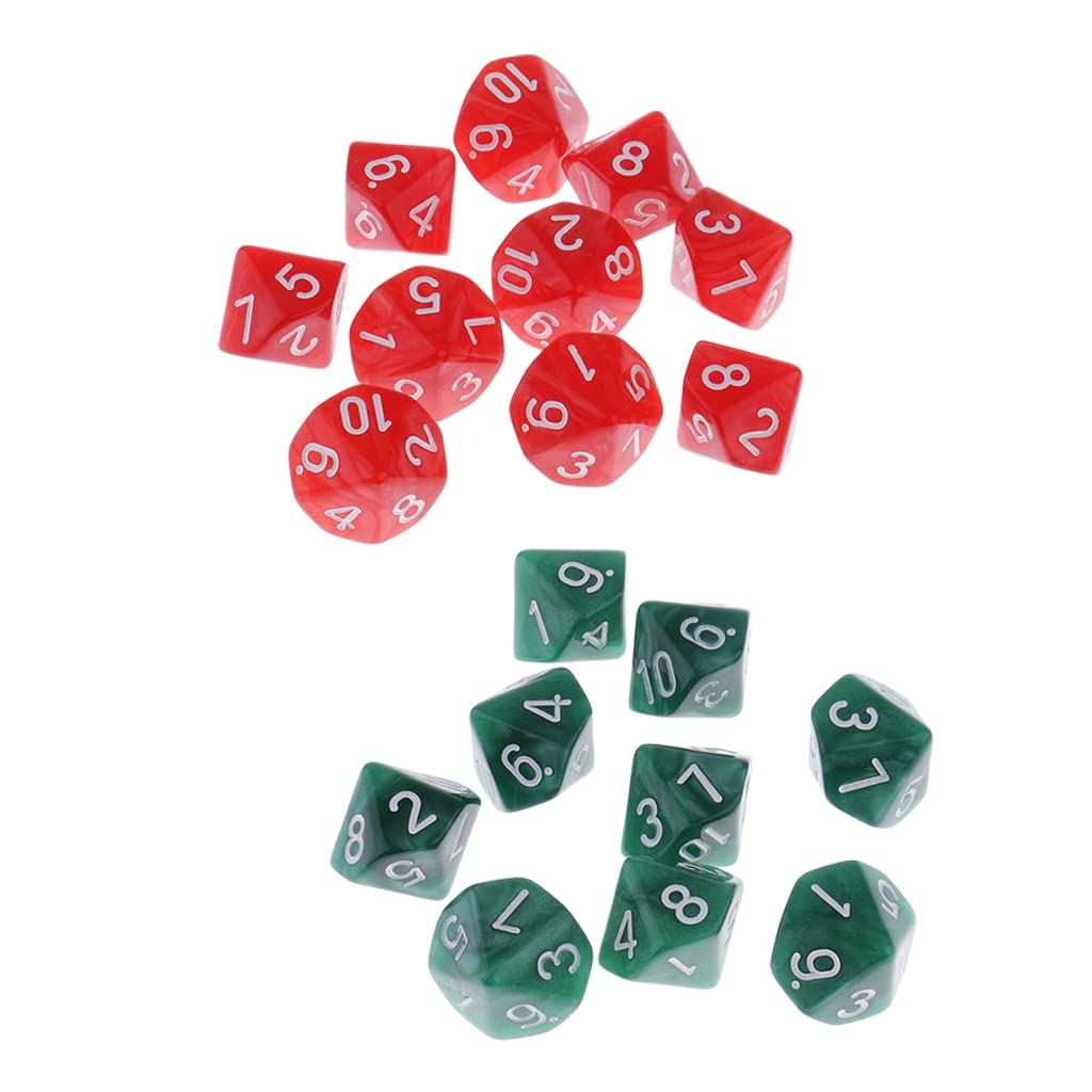 HXSCOO 20pcs Plastic 10-Sided Dice D10 for Table Game