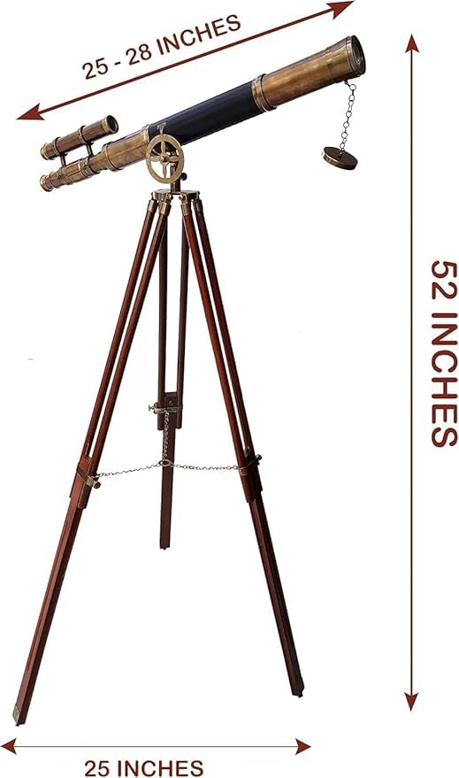 Telescopio in pelle nera stile nautico Marittimo Ottone Antico Doppio Barrel Designer Telescopio W/Treppiede in legno Telescopi da terra