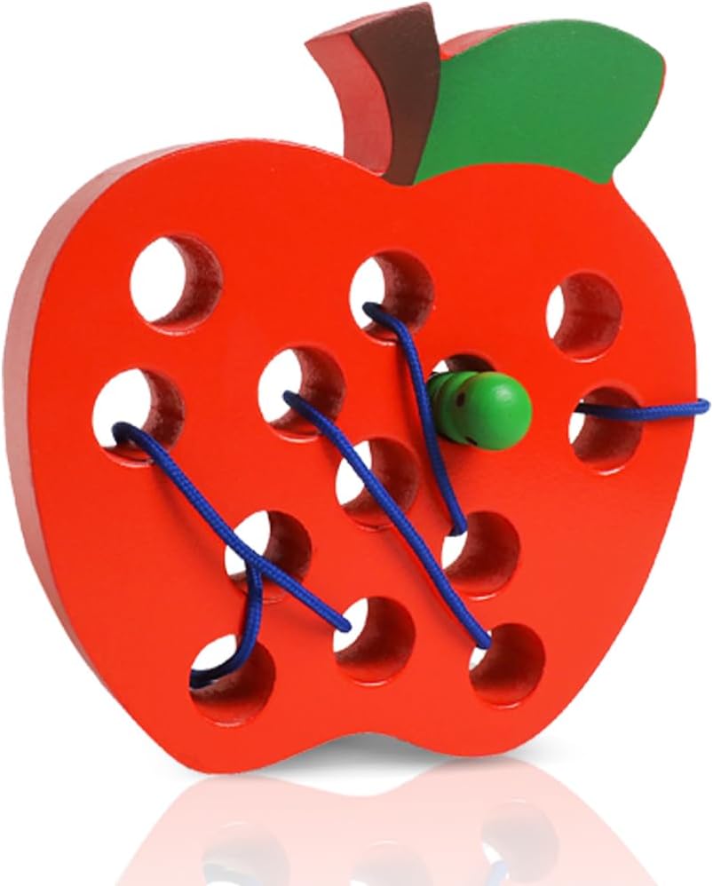 Lacing Toys for Toddlers,Wooden Threading Apple Baby Travel Toys,Montessori Education Sensory Learning Fine Motor Skills, Wooden Block Puzzle Gifts for 3 Year Old Baby Kids Boys Girls