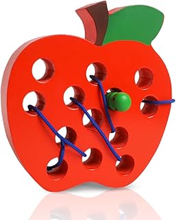 Lacing Toys for Toddlers,Wooden Threading Apple Baby Travel Toys,Montessori Education Sensory Learning Fine Motor Skills, Wooden Block Puzzle Gifts for 3 Year Old Baby Kids Boys Girls