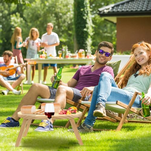 Table légère bois kaki Hemobllo pliable et compacte porte-verres