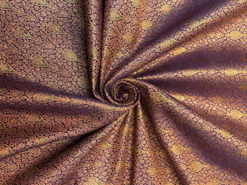 Tissu en brocart de soie haut de gamme orné de jacquard doré métallisé rose et vert BRO1138