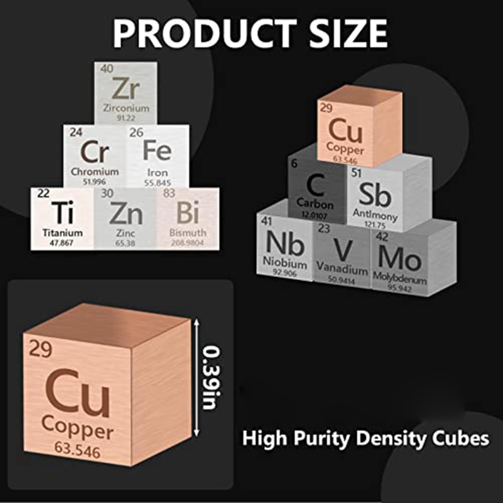 Nagoyuki Cubo di Elementi Metallici da 18 Pezzi 99,99% di Elevata Purezza, Collezione Della Tavola Periodica Degli Elementi (0,39 Pollici/10 Mm)