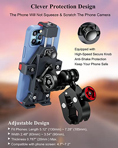 Brcovan Aluminum Alloy Motorcycle Phone Mount With Vibration Dampener & High-Speed Secure Lock, Metal Handlebar Cell Phone Holder For Bike Bicycle Scooter Atv/Utv Fit 4.7''-7.2'' Smartphones #TOP5
