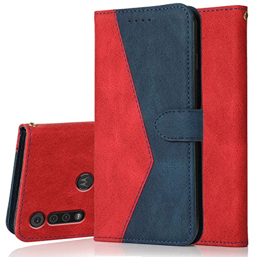 Radoo Kompatibel mit Motorola Moto G8 Play/Moto One Macro Hülle, PU Leder Tasche Hülle Klappbar Handyhülle mit [Kartenfach] [Magnet] Cover Hülle 360 Grad R&um Komplett-Schutz Klapphülle (Rot Blau)