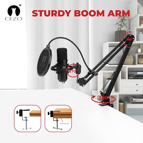 Image of (Refurbished) Cezo Professional Studio Recording Singing Condenser Mic Full Set Kit BM 800 Condenser Microphone with Audio interface inbuilt phantom power supply Mic Stand and POP Filter for Podcast, Singing