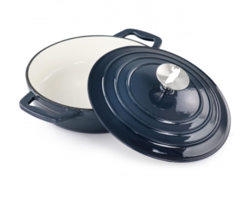 2 Quart Round Enameled Cast Iron Braiser Pan in Dark Blue