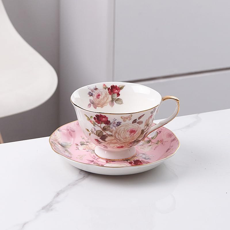 Set di tazze e piattini da caffè e tè in ceramica con fiori di rosa rosa set di tazze da caffè e piattini in ceramica piatto per tazza da latte e succo regalo di compleanno per ufficio e casa