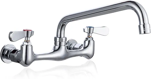 [CA. Available] Sepaitek Leak-Free Commercial Sink Faucet 8" Center 8" Spread Swivel Spout, Wall Mount Kitchen Faucet 2 Hole 2 Handles, Laundry Industrial Restaurant Compartment Sink Faucet, Brass