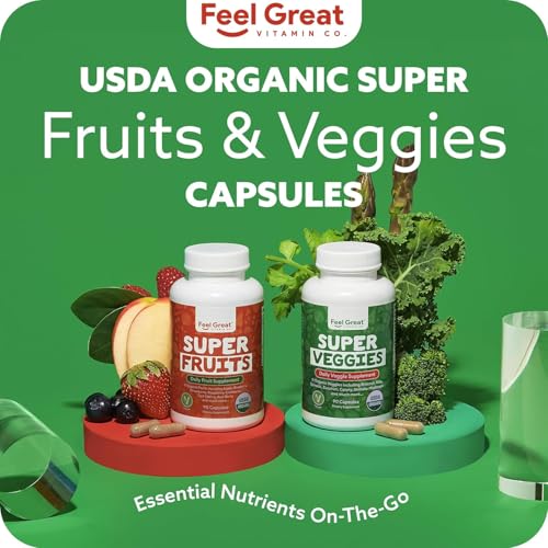 Feel Great USDA Organic Fruit and Vegetable Supplements | 20+ Super Reds & Greens for Natural Energy Support | Vegan Fruit and Veggie Vitamins | 2 Pack of 90 Count - Image 4
