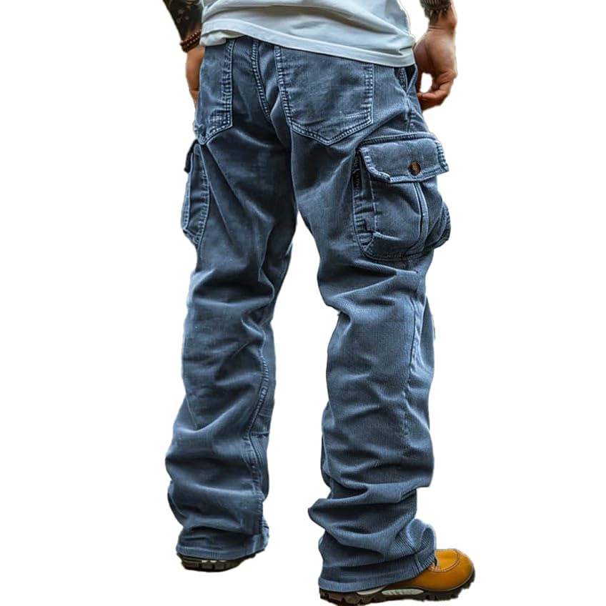 Mens Corduroy Cargo Pants Casual Baggy Elastic Waist Multi Pocket Wide Military Mens Wide Leg Corduroy Cargo Pants
