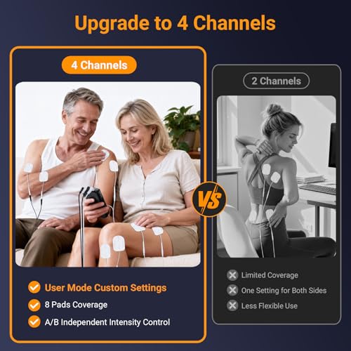 Comfytemp 4 Outputs TENS Unit for Cover Multiple Parts, TENS Unit Muscle Stimulator with Customizable User Mode & 19 Modes, FSA HSA Eligible, Pain Relief & Massage for Back, Shoulder, Neck, Sciatica - Image 5