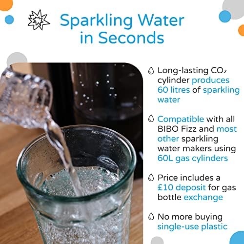 BIBO Fizz Gas Cylinder - CO2 Canister for Sparkling Water and Soda Maker Machine - Make Carbonated Fizzy Drinks at Home - 60 Litre Canister