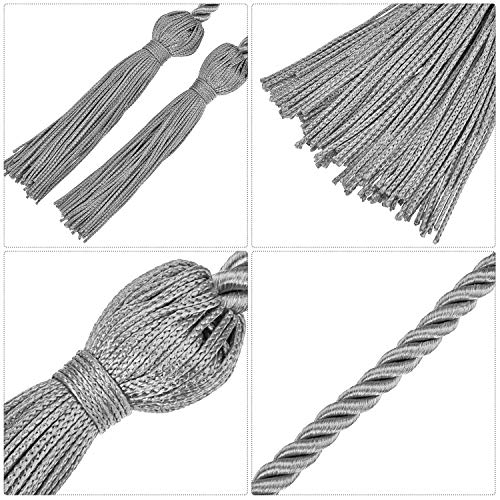 Image of TecUnite Graduation Cords Honor 2026 Polyester Yarn Decorative 67 inch Long Garland Twist Ties with Tassels for Bachelor Gown Graduation(Silver)