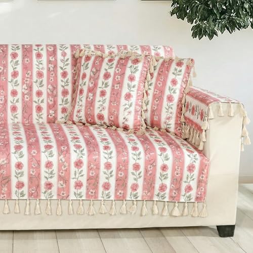 Image of ishro home Premium Sofa Cover 3 Seater Protecter with 2 Handle Covers - Soft European Standard Fabric, Frill Design, Machine Washable | (Paisley Fiesta, 3 Seater)
