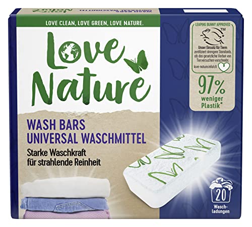 Love Nature Wash Bars - Detergente universal (20 lavados), predosificado y con embalaje sostenible, capacidad de lavado compacta con ingredientes de origen natural