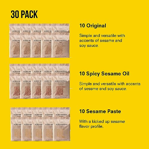 Image of Public Goods Ramen Noodles | Brothless Vegan & Vegetarian Instant Ramen | Healthy, High Protein Asian Noodle | Preservative Free | No Added MSG | Original, Sesame Paste & Spicy Sesame Oil (30 Pack)