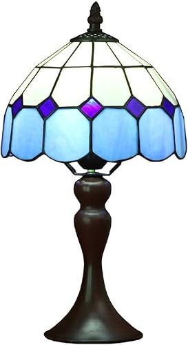 Bieye L10468 Lámpara de mesa pequeña con pantalla de 8 pulgadas de ancho, estilo mediterráneo, estilo Tiffany, color azul marino