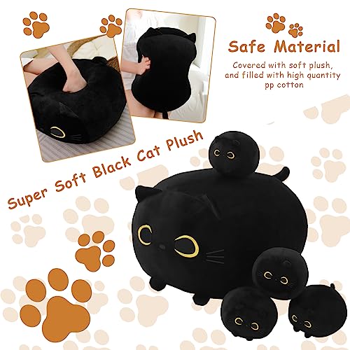 Image of TOYSYM Black Cat Stuffed Animal Mommy Cat Plush Toys with 4 Squishy Baby in Her Tummy Soft Cute Hugging Pillows for Boys and Girls