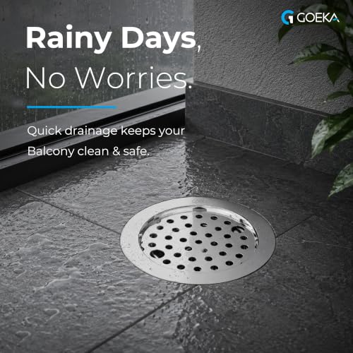 Image of GOEKA Floor Drain Jali 5 Inch | 304 Grade Stainless Steel Bathroom Grating with Chrome Finish | Open Area Kitchen Sink & Wash Basin Waste Water Drainer with Cockroach Trap - Pack of 2