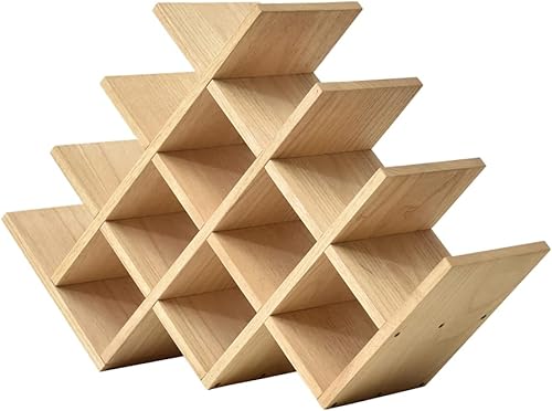 KIRIGEN Estante de madera para vino de 13 botellas, estante de exhibición de vino de 4 niveles de madera natural, estante de almacenamiento de pie y