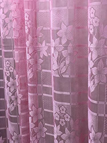 Image of Fabrilia Heavy Polyester Net Semi Sheer Fancy Grommet Curtains, Floral Design, Pink, Window- 4 Feet X 5 Feet, Pack Of 2 Pcs