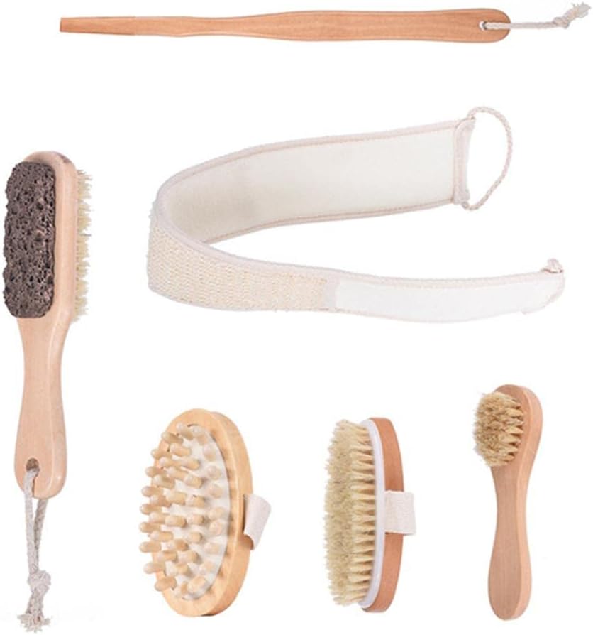 Body Exfoliation Bath Brush Set Boar Bristles Spa Exfoliating Brush