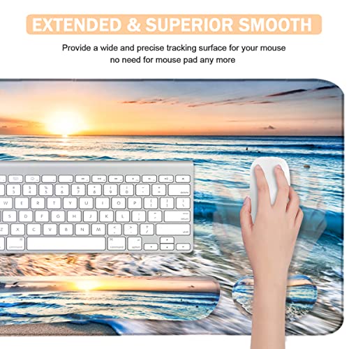 4-In-1 Large Gaming Mouse Pad, Keyboard Wrist Rest Pad & Wrist Support Mousepad Set, Extended Desk Pad Waterproof Desk Mat For Home Office Study Game-Beach #TOP3