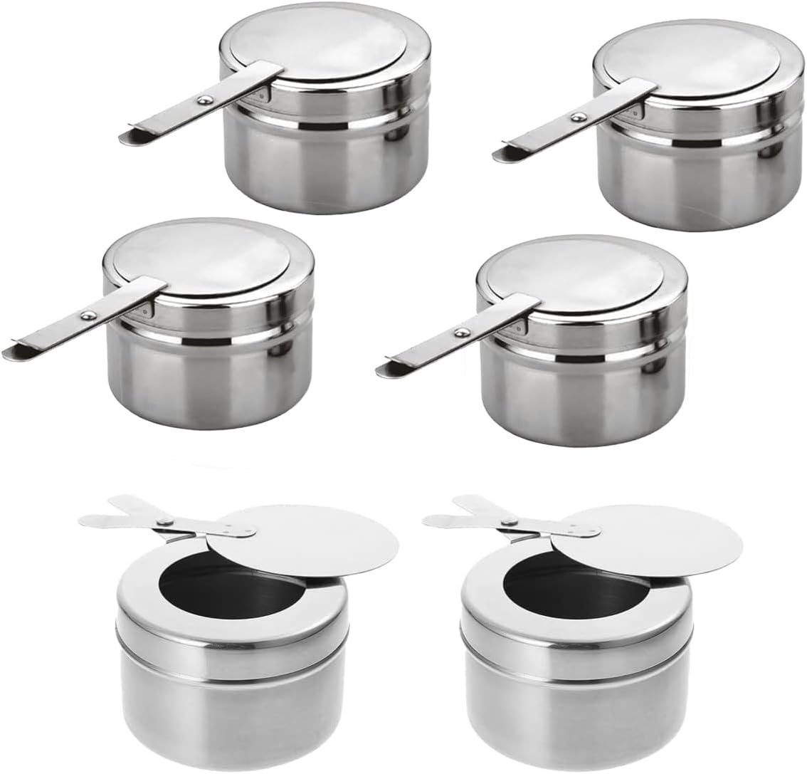 6PCS Stainless Steel Fuel Holder with Safety Cover, Chafer Wick Fuel Holder, Buffet