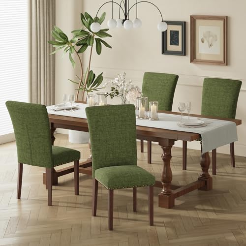 Image of COLAMY Upholstered Parsons Dining Chairs Set of 4, Fabric Dining Room Kitchen Side Chair with Nailhead Trim and Wood Legs - Green