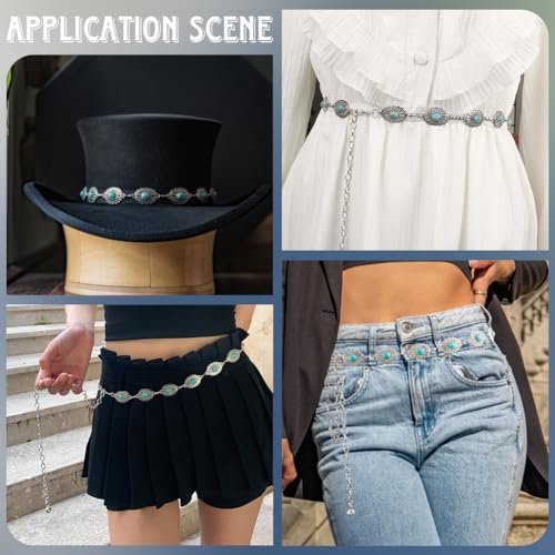 Turquoise Waist Chain Western Cowgirl Metal Silver Sparkly Adjustable Summer Belly Chain Link Belts Fashion Sexy Belt Jewelry Accessories for Women Dress Wedding Bridal Party Birthday Club4