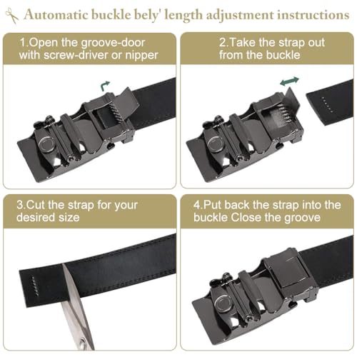 Image of GUSTAVE Automatic Leather Belt For Men, Width 3.5 Cm, Length 130 Cm, Ideal Belt For Men Leather - Versatile And Durable, Perfect For Formal And Casual Wear(Including Gift Box),black