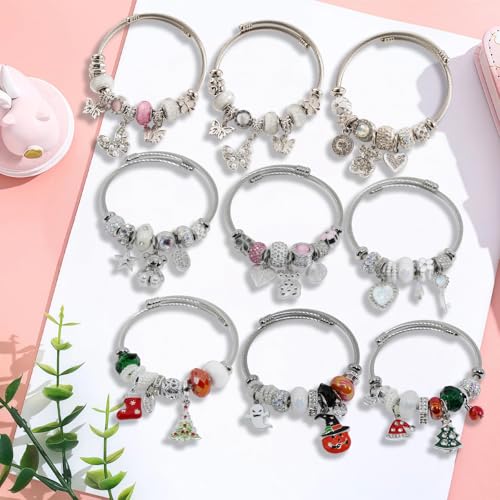 Silver Women Bracelets - Adjustable Charm Bracelets for Women Birthday Gifts Favors Titanium Steel Bracelet Bundle Jewelry Kit3