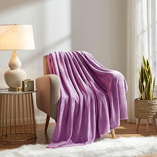 KMUSET Fleece Blanket Throw Size Lilac Lightweight Super Soft Cozy Luxury Bed Blanket Microfiber