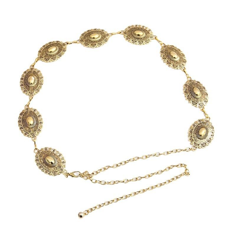 Girls Western Metal Chain Belt - Silver Gold Vintage Concho Waist Belts for Jeans Dresses