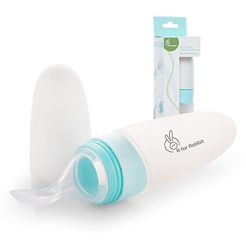 R for Rabbit First Feed Food Feeder with 90ml Capacity for 4M+ Baby, Premium Soft Silicone Food Grade BPA Free for Cereals, Infant, Kids (Blue) - image, photos