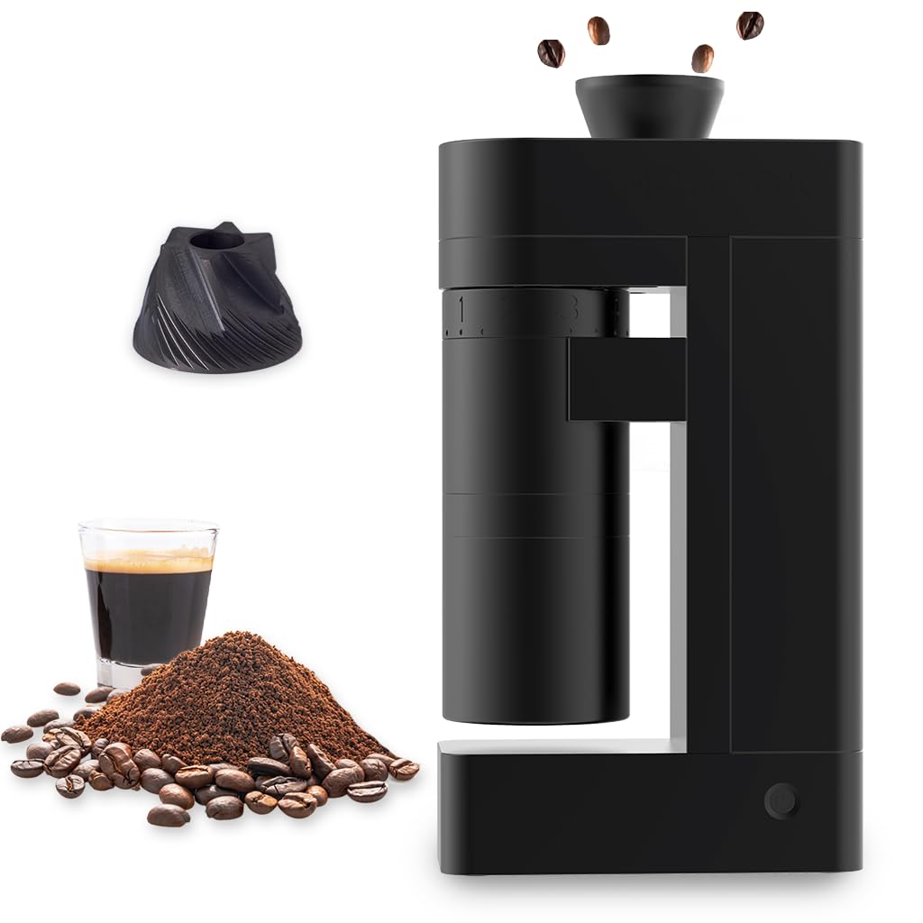 A4 Molinillo de café eléctrico de muelas, negro | Molinillo de espresso de dosis única, molinillo de muelas inalámbrico recargable por USB con baterías reemplazables