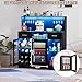 Coffee Bar Cabinet with Mini Fridge Space,Wine Bar Cabinets with Power Outlet&Led Lights, Mini Fridge Cabinet Home Liquor Cabinets with Glass Holder&Wine Rack, Modern Buffet Sideboard with Storage