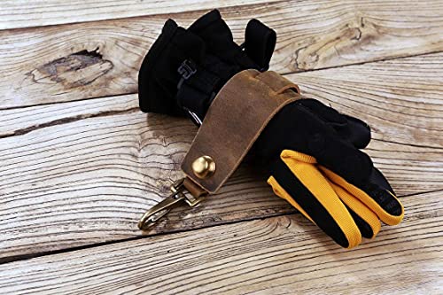 Vintage leather glove holder leash, brown leather glove clip holder strap, firefighter glove strap Z04-LGS05S2