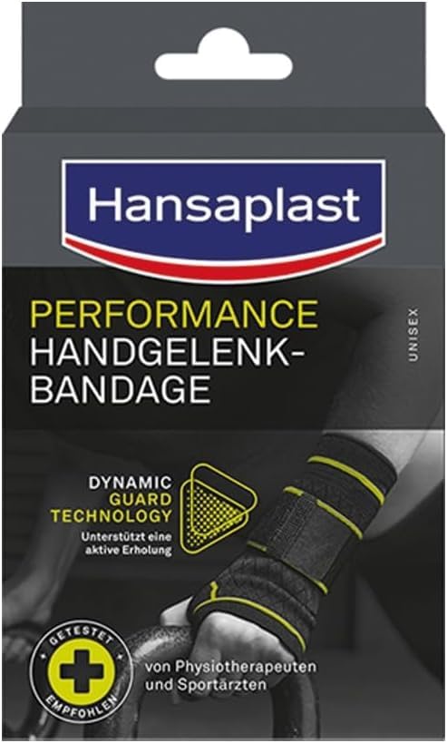 Hansaplast Performance Handgelenk-Bandage, Handgelenkstütze stabilisiert & entlastet das Gelenk, Handgelenkschoner für rechtes & linkes Handgelenk unterstützt die aktive Erholung, Größe S/M