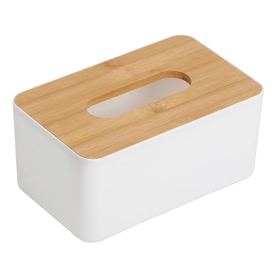 Bamboo Cover Plastic Tissue Box Holder Tissue Paper Napkin Holder Box