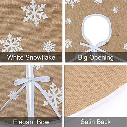 Erone Christmas Tree Skirt 48 Inch, Rustic Burlap White Snowflake Countryside Tree Stand Skirts, For Holiday Decorations Indoor Outdoor (48 Inch) #TOP2