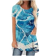 Women's Summer Marble Printed Blouse Top Casual Flowy Summer Short Sleeve Tshirts Loose Tee Tops