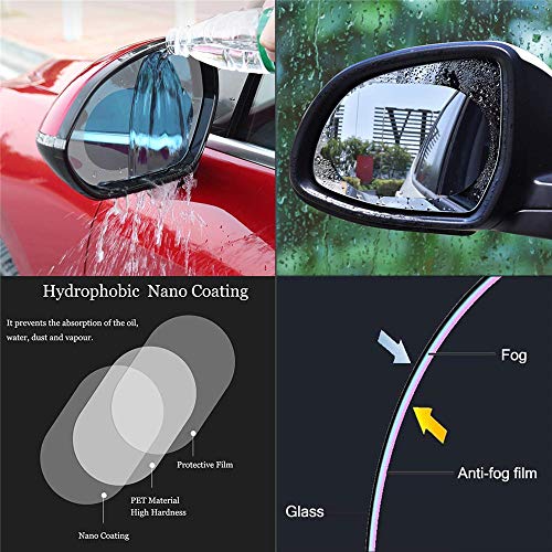 4PCS Car Rearview Mirror Film,Car Side View Mirror,HD Nano Film Anti Fog Glare Rainproof Waterproof Mirror Window Film,Clear Protective Film Sticker Drive Safely for Car Mirrors and Side Windows