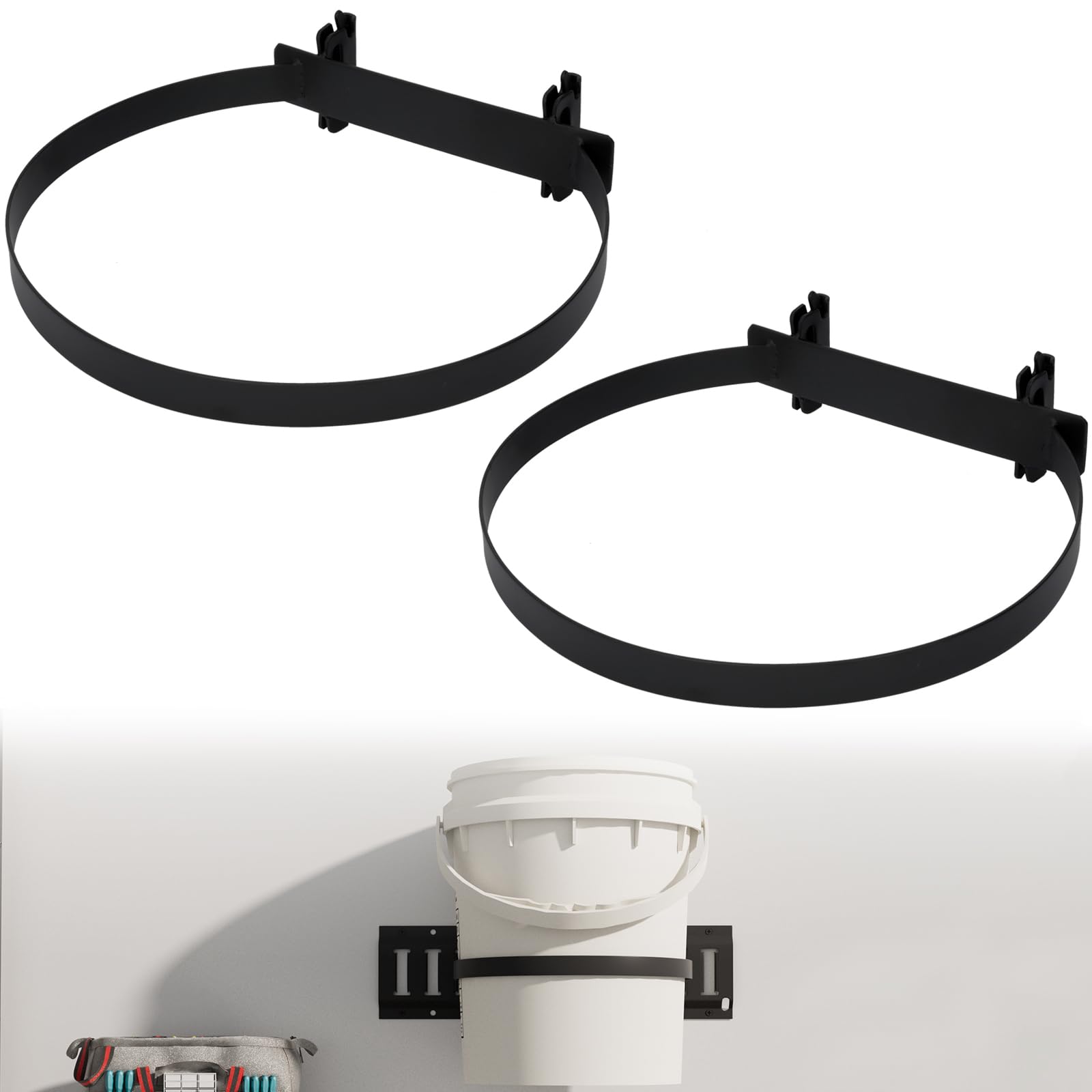 Supporto per secchio da 5 galloni per binario E, confezione da 2 pezzi, supporto per secchio da 5 galloni, capacità 49,9 kg, accessori per montaggio a parete per rimorchio chiuso, garage